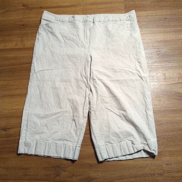 Lane Bryant Cropped/Capri Women's Sz 26 Khaki Linen Blend Cuff Front Pockets - Picture 1 of 8